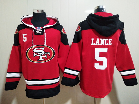 San Francisco 49ers Red Sitched Pullover Hoodie #5 Trey Lance