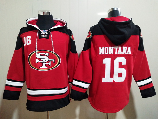 San Francisco 49ers Red Sitched Pullover Hoodie #16 Joe Montana