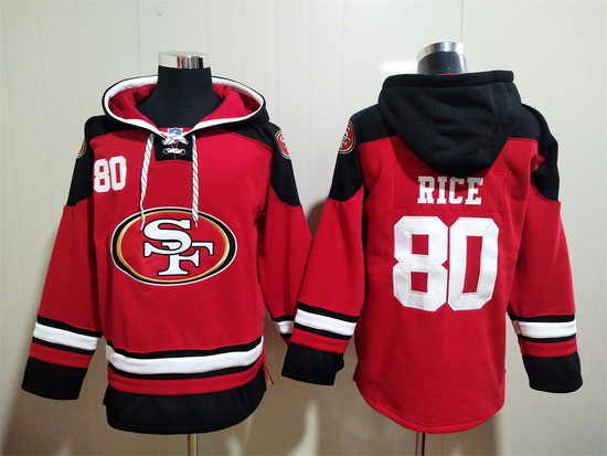 San Francisco 49ers Red Sitched Pullover Hoodie #80 Jerry Rice