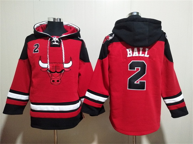 Men Chicago Bulls 2 Lonzo Ball Red Black Ageless Must Have Lace Up Pullover Hoodie