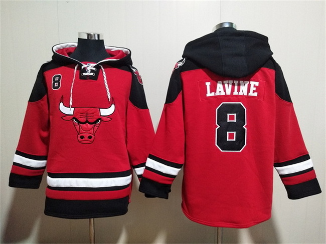 Men Chicago Bulls 8 Zach LaVine Red Black Ageless Must Have Lace Up Pullover Hoodie