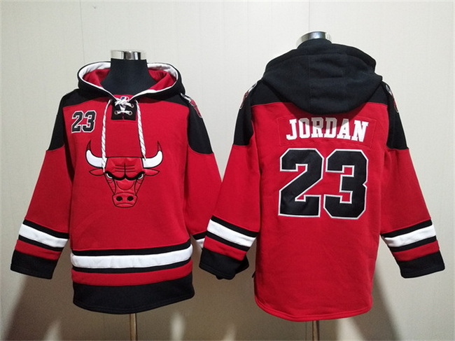 Men Chicago Bulls 23 Michael Jordan Red Black Ageless Must Have Lace Up Pullover Hoodie