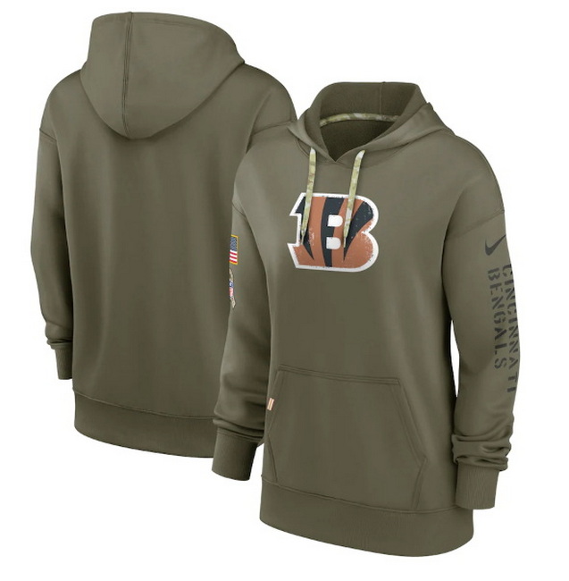 Women Cincinnati Bengals 2022 Olive Salute To Service Therma Performance Pullover Hoodie