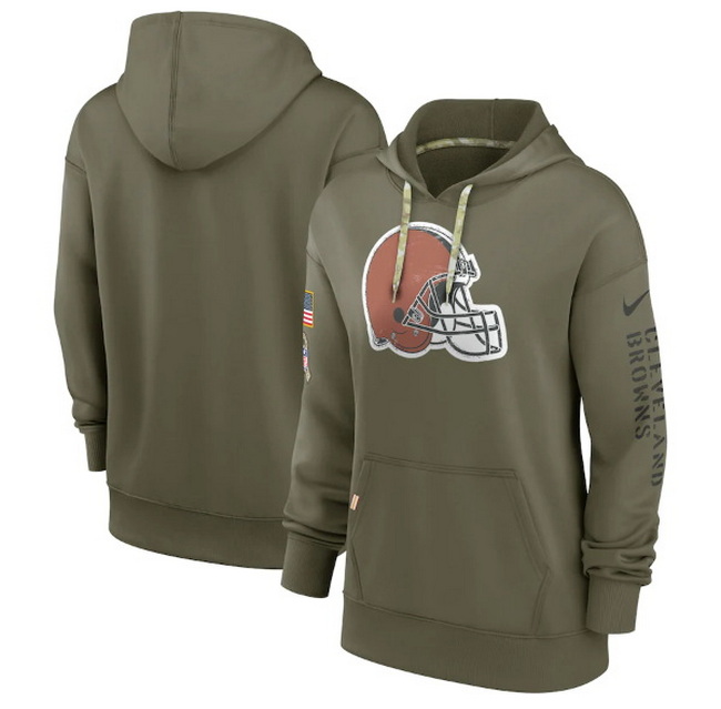 Women Cleveland Browns 2022 Olive Salute To Service Therma Performance Pullover Hoodie