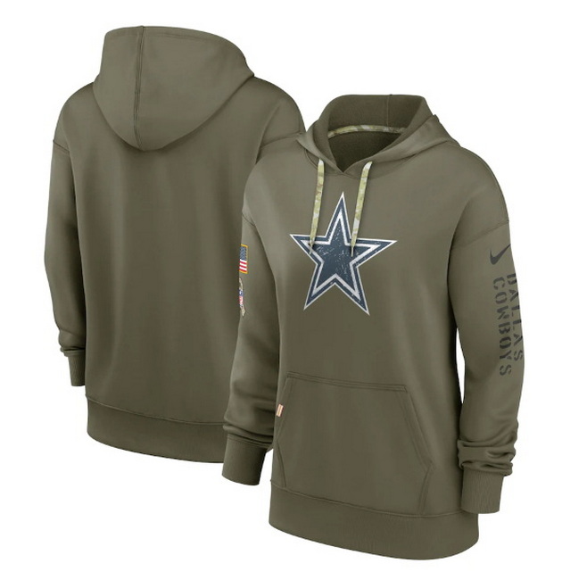 Women Dallas Cowboys 2022 Olive Salute To Service Therma Performance Pullover Hoodie