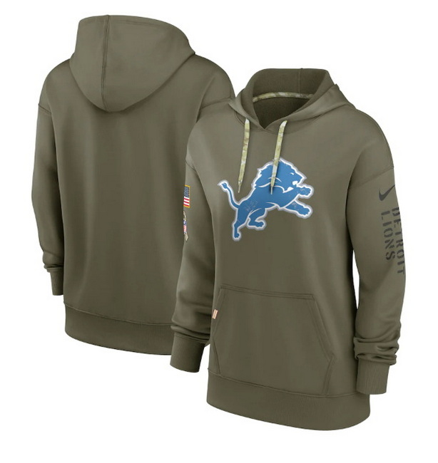 Women Detroit Lions 2022 Olive Salute To Service Therma Performance Pullover Hoodie