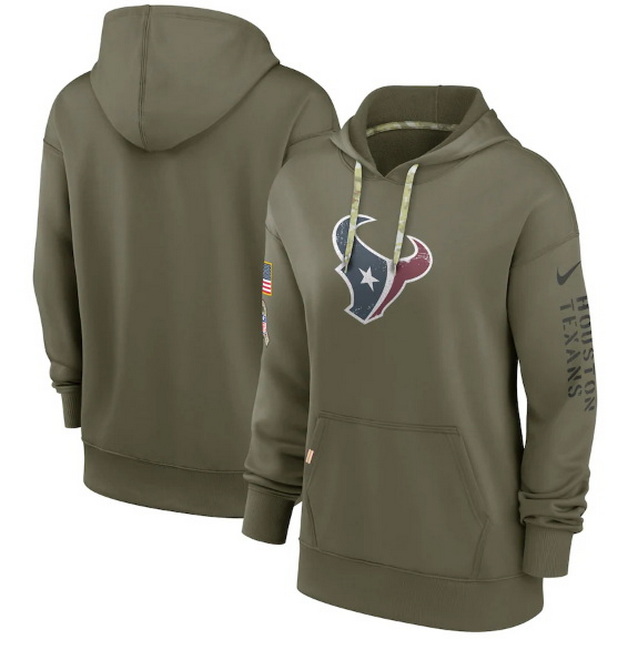 Women Houston Texans 2022 Olive Salute To Service Therma Performance Pullover Hoodie