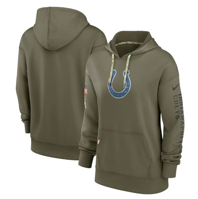 Women Indianapolis Colts 2022 Olive Salute To Service Therma Performance Pullover Hoodie