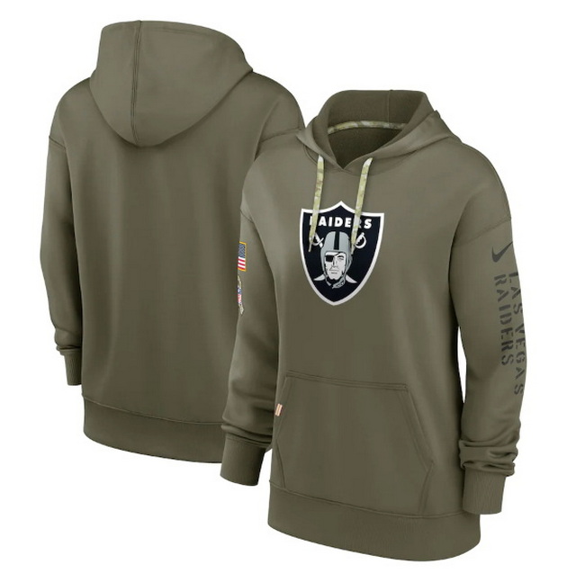 Women Las Vegas Raiders 2022 Olive Salute To Service Therma Performance Pullover Hoodie