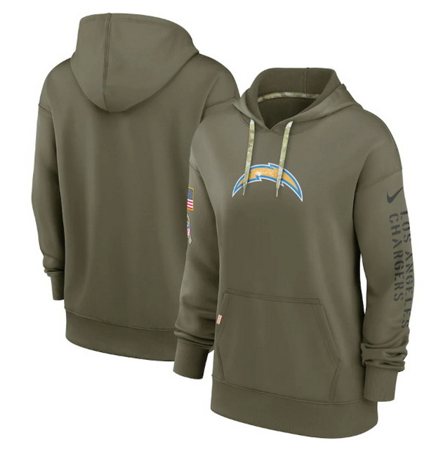 Women Los Angeles Chargers 2022 Olive Salute To Service Therma Performance Pullover Hoodie