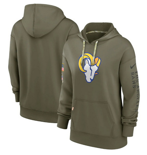 Women Los Angeles Rams 2022 Olive Salute To Service Therma Performance Pullover Hoodie