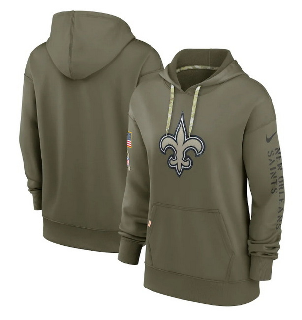 Women New Orleans Saints 2022 Olive Salute To Service Therma Performance Pullover Hoodie