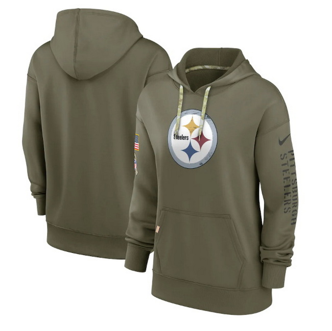 Women Pittsburgh Steelers 2022 Olive Salute To Service Therma Performance Pullover Hoodie