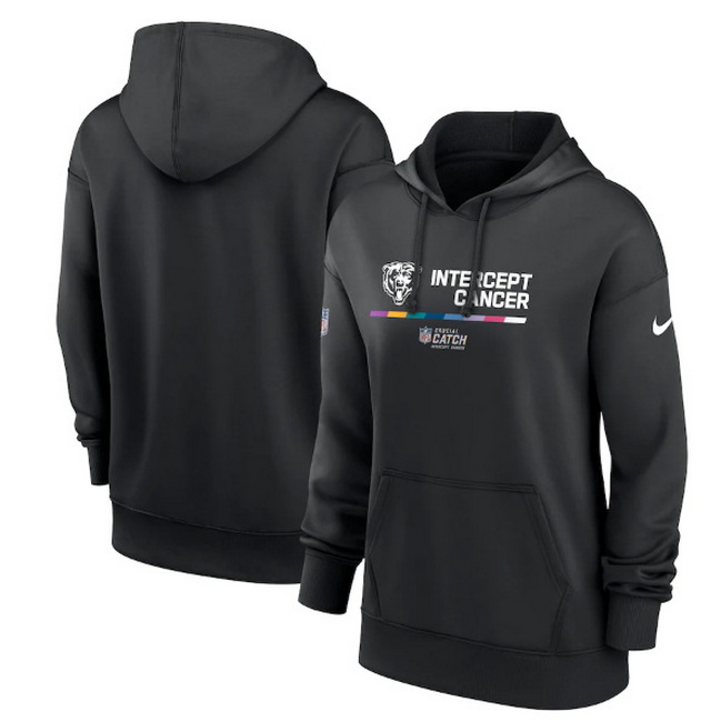 Women Chicago Bears 2022 Black NFL Crucial Catch Therma Performance Pullover Hoodie