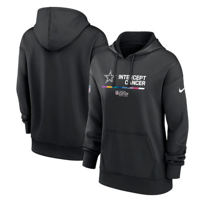 Women Dallas Cowboys 2022 Black NFL Crucial Catch Therma Performance Pullover Hoodie