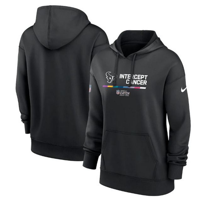 Women Houston Texans 2022 Black NFL Crucial Catch Therma Performance Pullover Hoodie