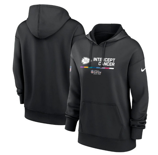 Women Kansas City Chiefs 2022 Black NFL Crucial Catch Therma Performance Pullover Hoodie