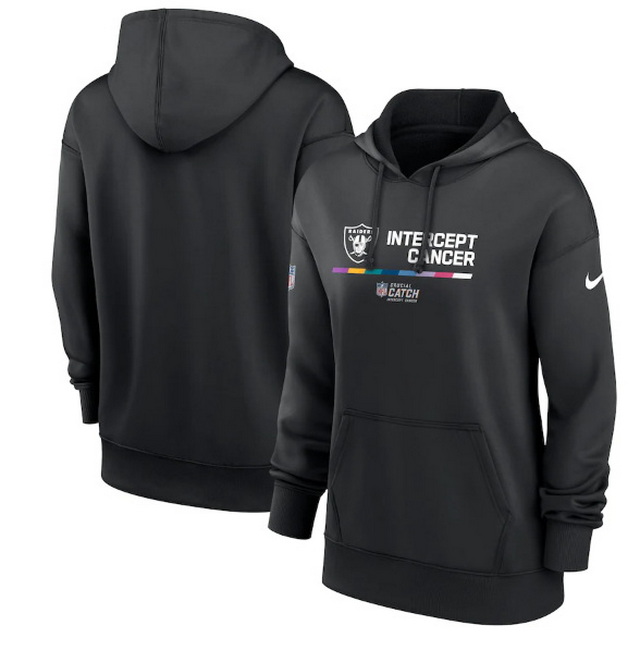 Women Las Vegas Raiders 2022 Black NFL Crucial Catch Therma Performance Pullover Hoodie