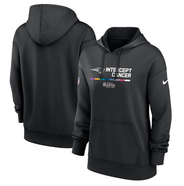 Women New England Patriots 2022 Black NFL Crucial Catch Therma Performance Pullover Hoodie