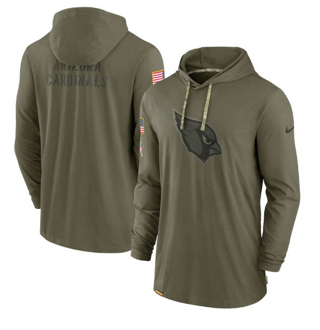 Men Arizona Cardinals 2022 Olive Salute To Service Tonal Pullover Hoodie