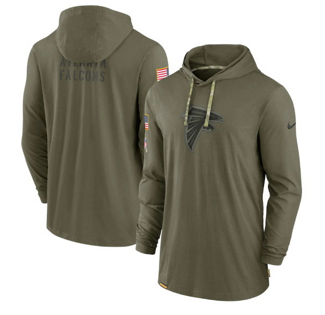 Men Atlanta Falcons 2022 Olive Salute To Service Tonal Pullover Hoodie