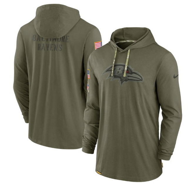 Men Baltimore Ravens 2022 Olive Salute To Service Tonal Pullover Hoodie