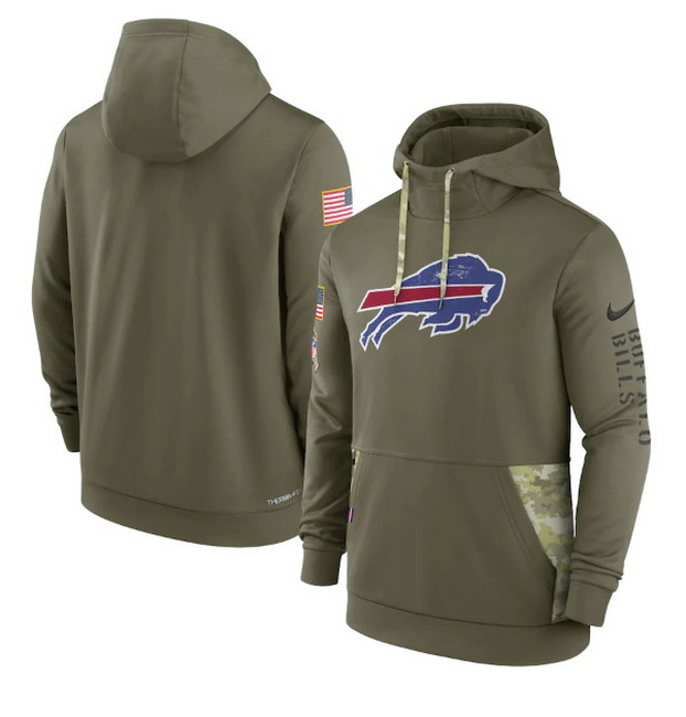 Men Buffalo Bills 2022 Olive Salute To Service Therma Performance Pullover Hoodie