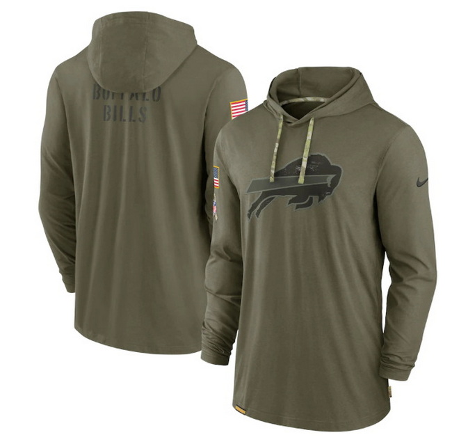 Men Buffalo Bills 2022 Olive Salute To Service Tonal Pullover Hoodie