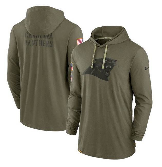 Men Carolina Panthers 2022 Olive Salute To Service Tonal Pullover Hoodie