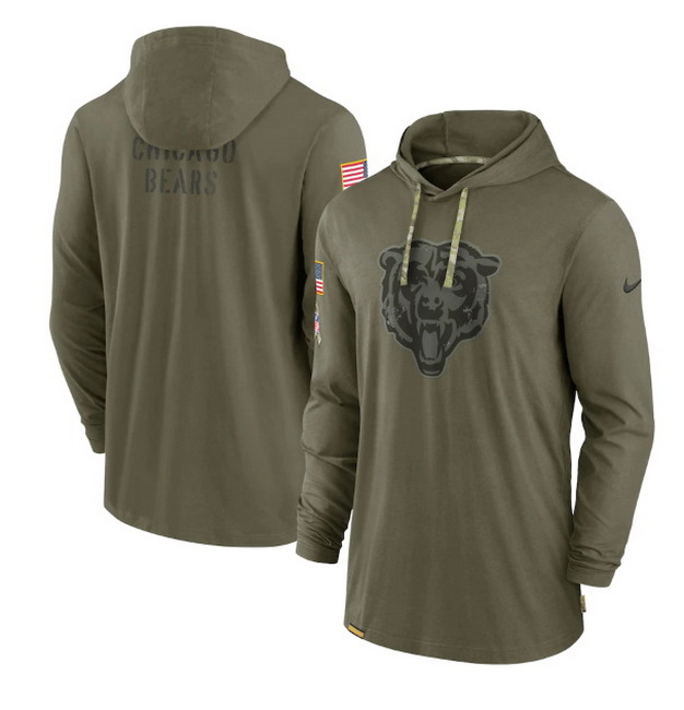 Men Chicago Bears 2022 Olive Salute To Service Tonal Pullover Hoodie