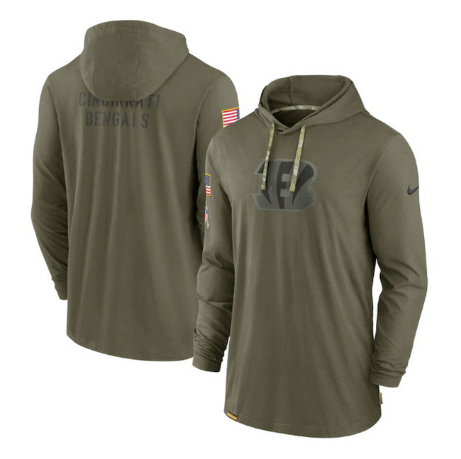 Men Cincinnati Bengals 2022 Olive Salute To Service Tonal Pullover Hoodie