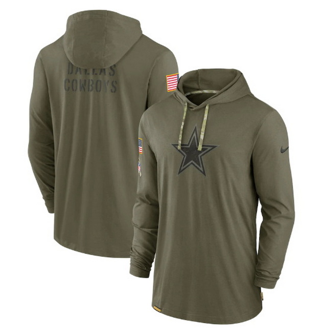 Men Dallas Cowboys 2022 Olive Salute To Service Tonal Pullover Hoodie