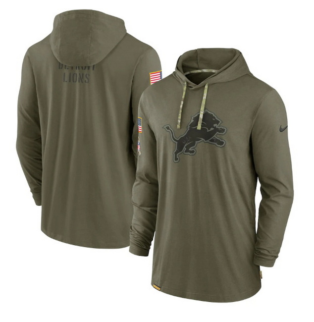 Men Detroit Lions 2022 Olive Salute To Service Tonal Pullover Hoodie