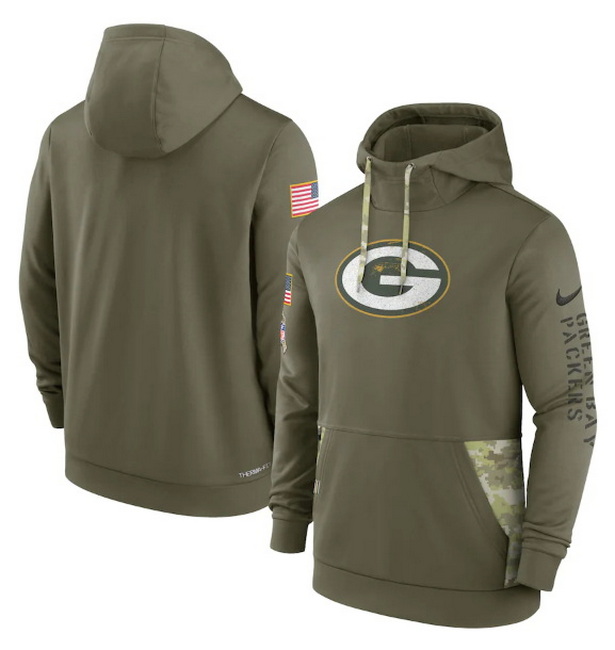 Men Green Bay Packers 2022 Olive Salute To Service Therma Performance Pullover Hoodie