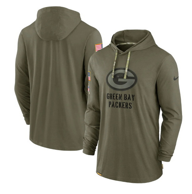 Men Green Bay Packers 2022 Olive Salute To Service Tonal Pullover Hoodie