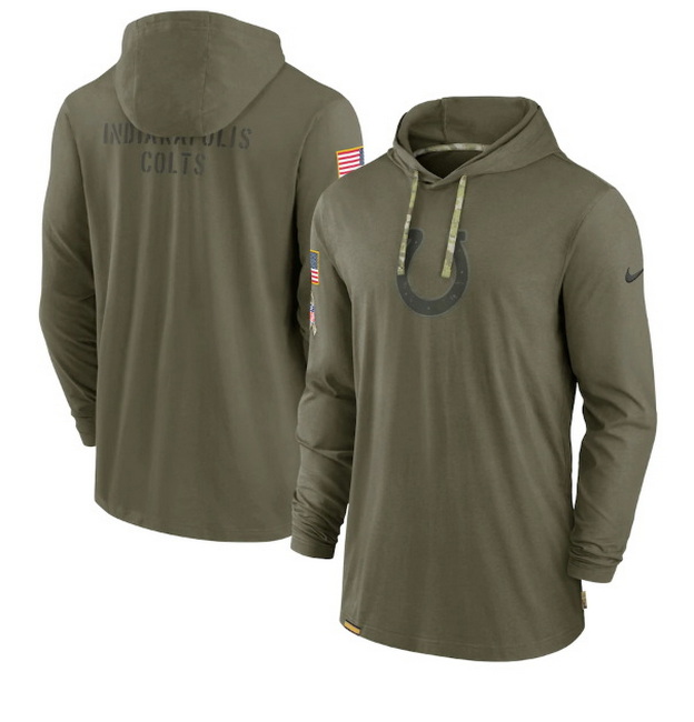 Men Indianapolis Colts 2022 Olive Salute To Service Tonal Pullover Hoodie