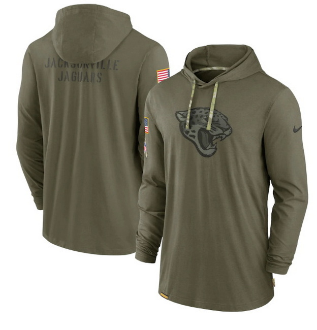 Men Jacksonville Jaguars 2022 Olive Salute To Service Tonal Pullover Hoodie