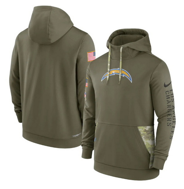 Men Los Angeles Chargers 2022 Olive Salute To Service Therma Performance Pullover Hoodie