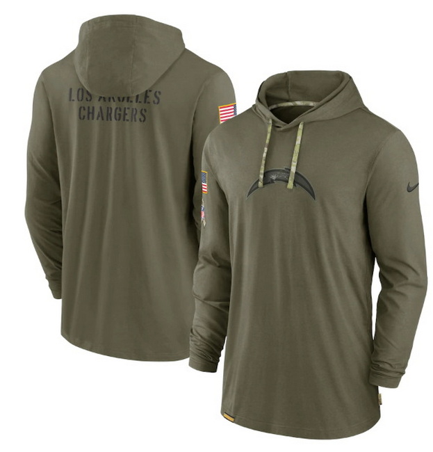 Men Los Angeles Chargers 2022 Olive Salute To Service Tonal Pullover Hoodie