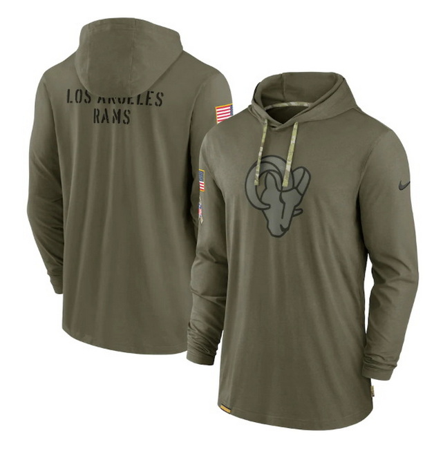 Men Los Angeles Rams 2022 Olive Salute To Service Tonal Pullover Hoodie