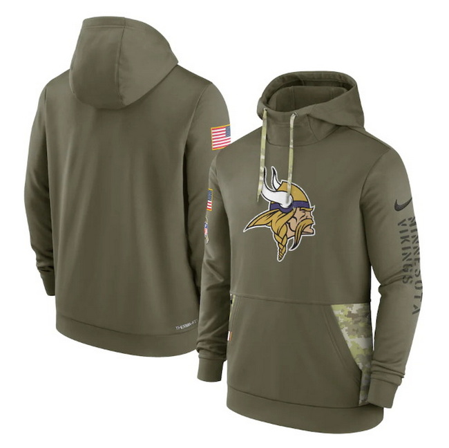 Men Minnesota Vikings 2022 Olive Salute To Service Therma Performance Pullover Hoodie