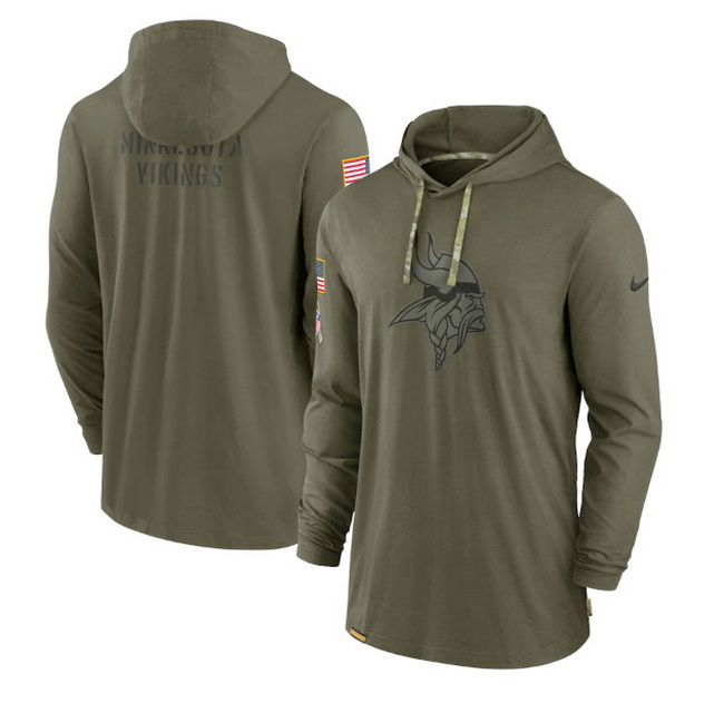 Men Minnesota Vikings 2022 Olive Salute To Service Tonal Pullover Hoodie