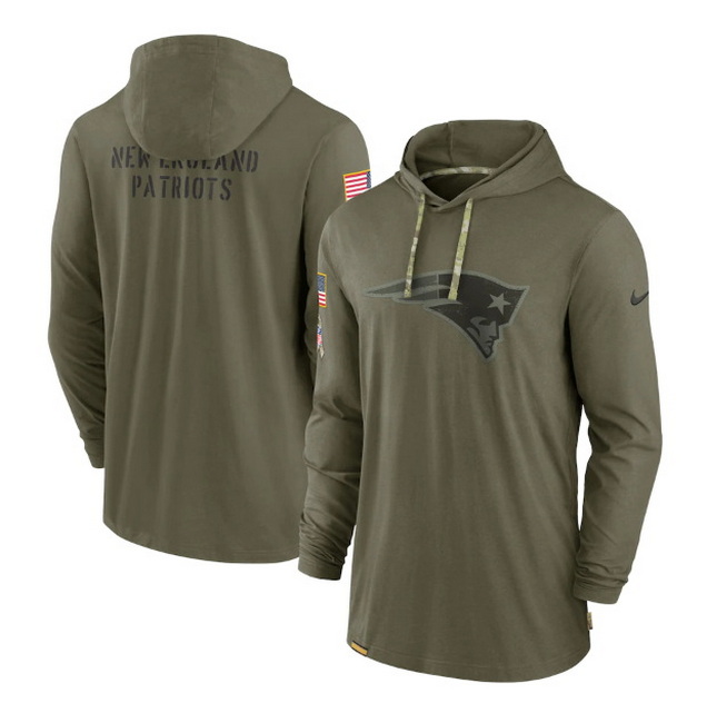 Men New England Patriots 2022 Olive Salute To Service Tonal Pullover Hoodie