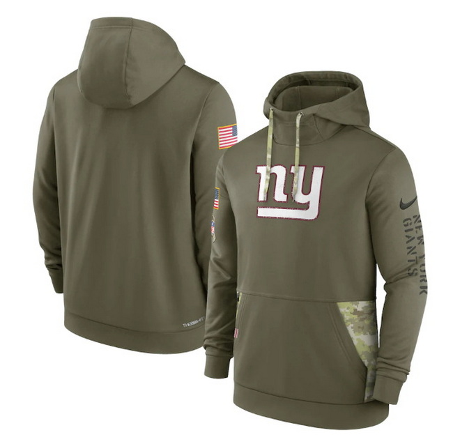 Men New York Giants 2022 Olive Salute To Service Therma Performance Pullover Hoodie