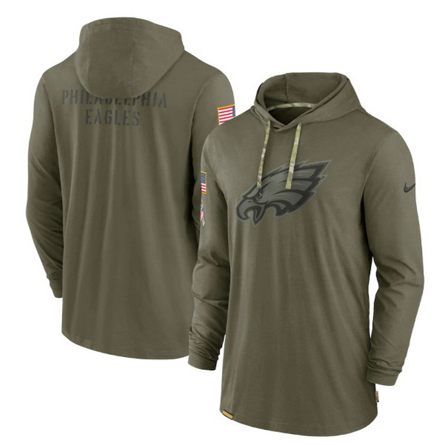 Men Philadelphia Eagles 2022 Olive Salute To Service Tonal Pullover Hoodie