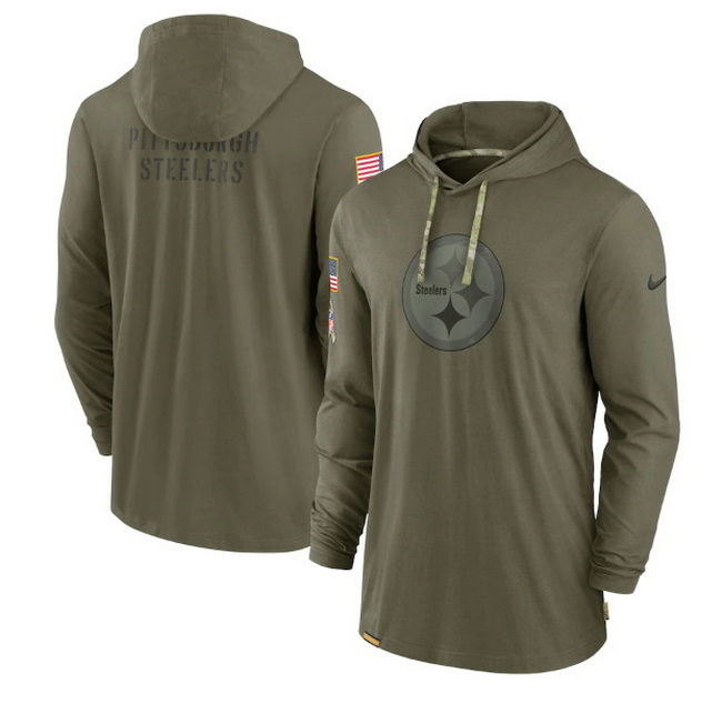 Men Pittsburgh Steelers 2022 Olive Salute To Service Tonal Pullover Hoodie