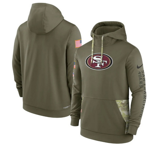 Men San Francisco 49ers 2022 Olive Salute To Service Therma Performance Pullover Hoodie