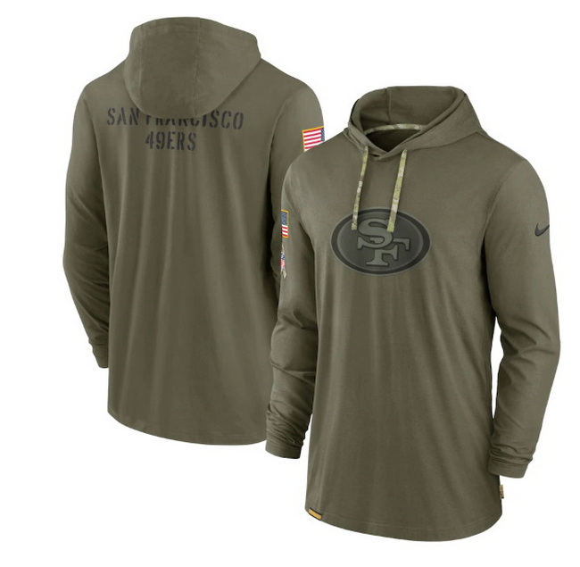 Men San Francisco 49ers 2022 Olive Salute To Service Tonal Pullover Hoodie