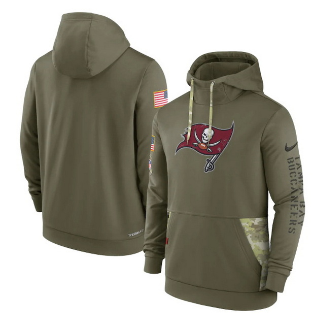 Men Tampa Bay Buccaneers 2022 Olive Salute To Service Therma Performance Pullover Hoodie