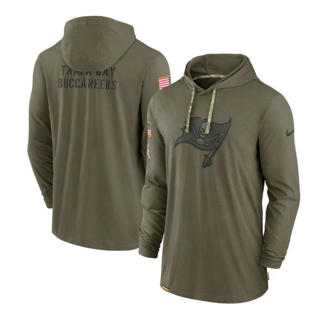 Men Tampa Bay Buccaneers 2022 Olive Salute To Service Tonal Pullover Hoodie